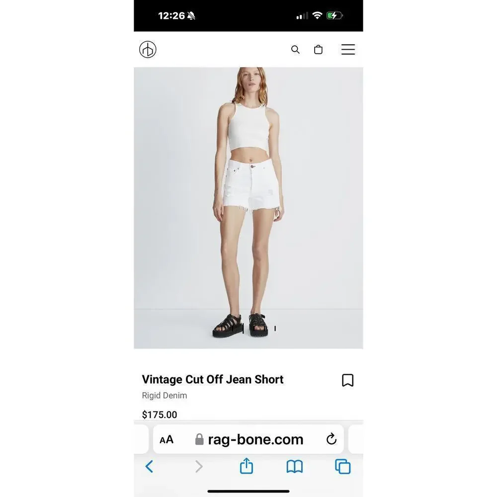 Rag & Bone Vintage Cut Off Jean Shorts Rigid Denim White Size 25 NWT